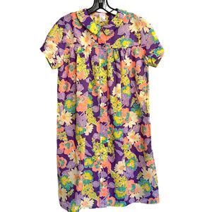 Vintage Kickaway House Dress Housecoat DusterBright Bold Floral Size Small